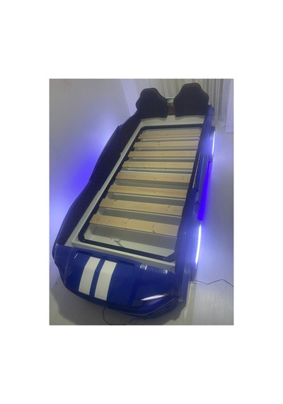 Mavi Bazalı Arabalı Yatak Kapıları Açılan Mustang Full Ledli Kumandalı Ve Müzikli + Ortopedik Yatak Mavi Bazalı Arabalı Yatak Kapıları Açılan Mustang Full Ledli Kumandalı Ve Müzikli + Ortopedik Yatak