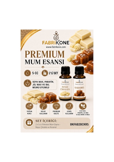 Premium Mum Esansı 5 Cc 2'li Set - Beyaz Çikolata, Karamel - Soya Wax, Parafin, Jel Wax Ve Bal Mumu Uyumlu Bkfab2bckr5 Karışık