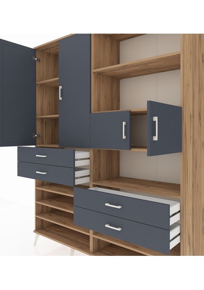 Hyperion Gardrop 11 Raflı 4 Çekmeceli 4 Kapaklı 176x44x221 Çam-antrasit Antrasit Hyperion Gardrop 11 Raflı 4 Çekmeceli 4 Kapaklı 176x44x221 Çam-antrasit Antrasit