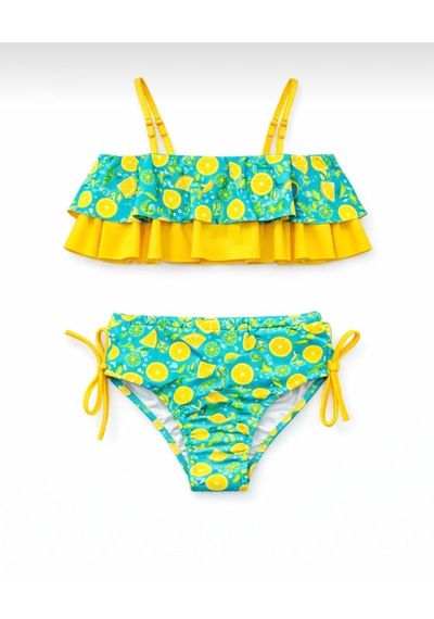 Nurbebe Limon Desenli Kız Çocuk Bikini Takımı Turkuaz