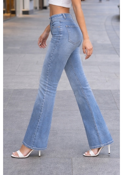 Cedy Denım Yüksek Kalite Kadın 5 Cep Düşük Bel İspanyol Paça Skinnyfit Esnek Jean Pantolon C619 Açık Mavi