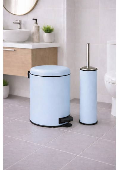 Sas Haus Mavi 2'li Banyo Seti - Metal Çöp Kovası 3 Lt Ve Wc Fırçası Takımı Elit 7200 Mavi