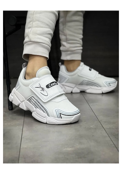 Adımist Çocuk Unisex Rahat Ortopedik Taban Cırtlı Hafif Sneaker Spor Ayakkabı Lento Cırtlı Beyaz