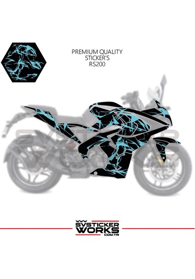 Bajaj Rs200 Kaplama Sticker Şimşek Yıldırım Motor Kaplama Modeli Hazır Kit Mavi