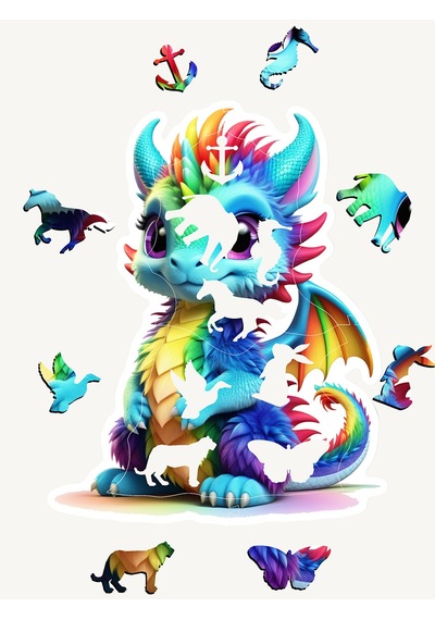 Ncpuzzles Dragon, 14 Parça Ahşap Yapboz, Bul Tak Puzzle