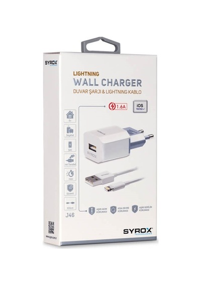 Syrox Apple Uyumlu iPhone Lightning 1.6 Mah/1M Hızlı Şarj Cihazı Syx-J46