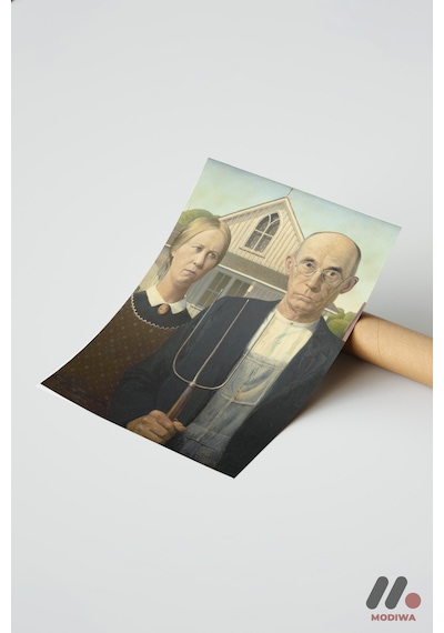 Grant Wood American Gothic, Çerçevesiz Yüksek Kalite Duvar Afişi - Sanatsever Hediyesi