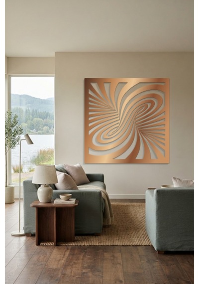Optik İllüzyon Metal Duvar Tablosu - Metal Duvar Sanatı - Duvar Dekoru - 50 X 50 Cm Bronz