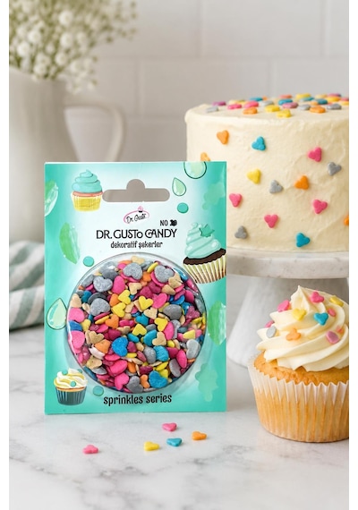 Dr. Gusto Candy Minik Kalp Karışık Renkli Pasta Süsleme Şekeri