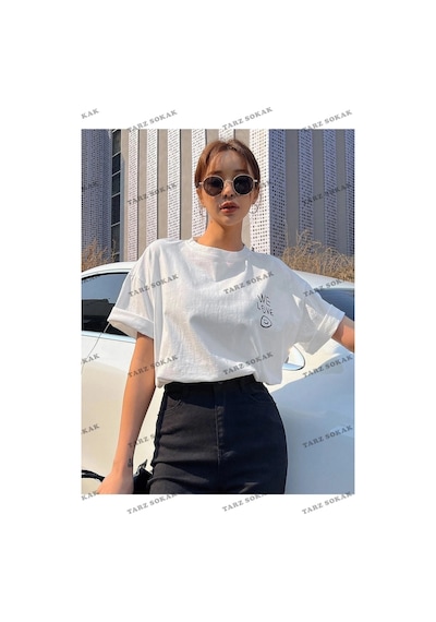 Startmore Kadın Beyaz Love Love Love Baskılı Oversize Beyaz