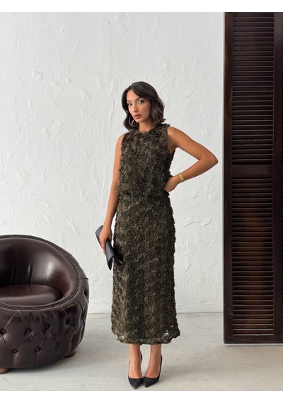 Verymoda Gül Süzüneli Etek F2005 Haki