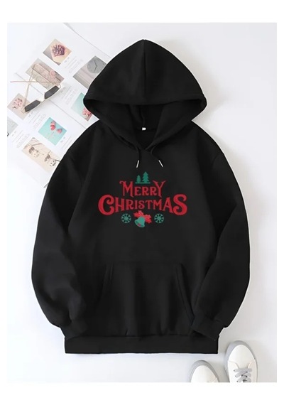 Modi Yılbaşı Merry Christmas Baskılı Oversize Kapüşonlu Sweatshirt Hoodie - Siyah 1siyah