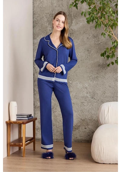 Pierre Cardin 2200 Kadın Uzun Kollu Gömlek Pijama Takımı-lacivert Lacivert