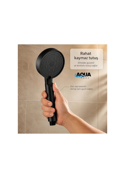 Aqua Sara Siyah 5 Fonksiyonlu Yüksek Basınçlı Ayarlanabilir Duş Başlığı