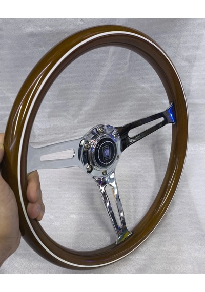 Nardi Ahşap Direksiyon-çap: 35cm-1. Sınıf Lüx Ahşap Direksiyon-beyaz Şeritli Karma