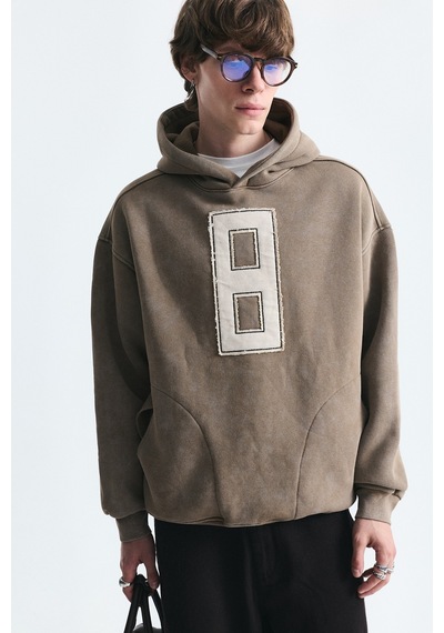 Vamos Numara Baskılı Oversize Sweatshirt Vizon