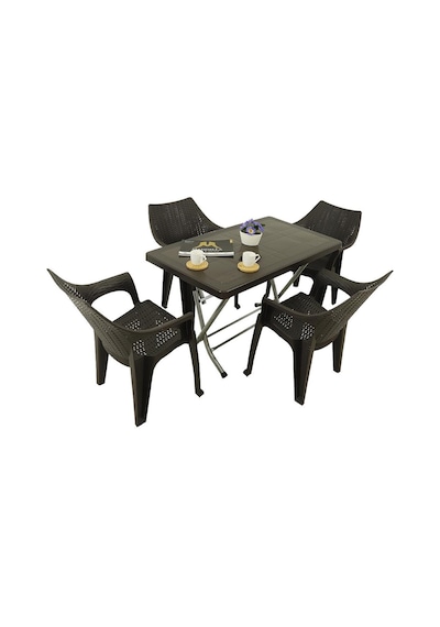 Luna Zeugma 70x120 Katlanır Ayak 4 Kişilik Polo Koltuk Masa Takımı Kahverengi