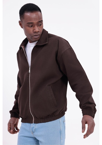 Freemen Erkek Basic Gabardin Kumaş Fermuarlı Oversize Mevsimlik Polo Yaka Ceket Kiremit