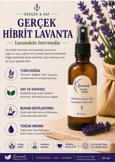 Lavande Lavanta Çiftliği Lavanta Yağı L.Angustifolia Sprey 50 ML