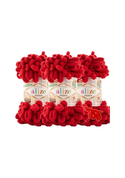 Puffy 3 Lü Paket El Örgü İpi - Şişsiz 100g X 3 Adet Renk No: 106 - Koyu Kırmızı