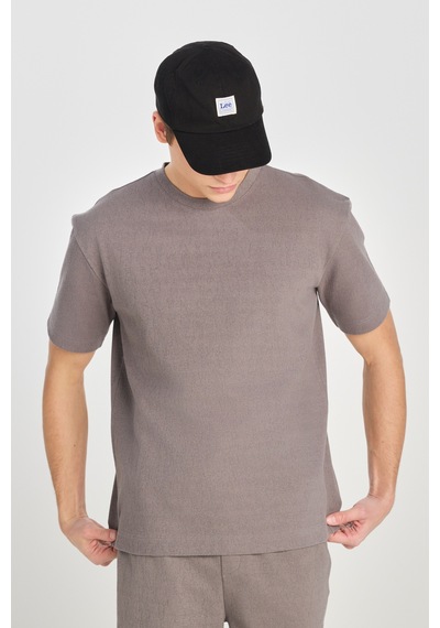 Relaxed Fit Geniş Kesim Bisiklet Yaka Gri Pamuklu Tişört Gray