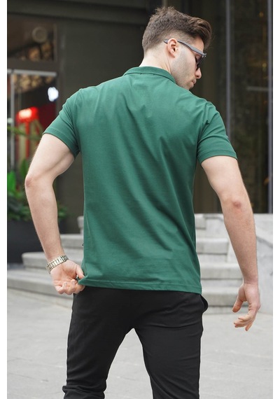 Madmext Erkek Koyu Yeşil Basic Fermuarlı Polo Tişört 6076 Koyu Yeşil