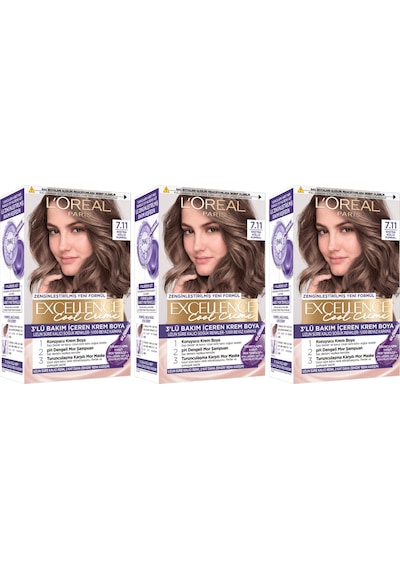 Excellence Saç Boyası 7.11 Ekstra Küllü Kumral 3'lü Set Yenilenmiş Ambalaj