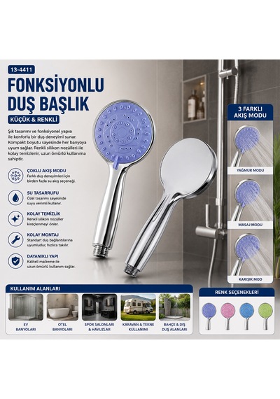 Go İthalat Fonksiyon Küçük El Duş Başlık Fonksiyonlu Gümüş, Mor