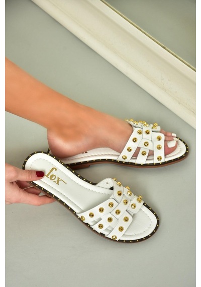 Fox Shoes U291100003 Beyaz Hakiki Deri Kadın Terlik Beyaz-hakiki Deri Çok Renkli