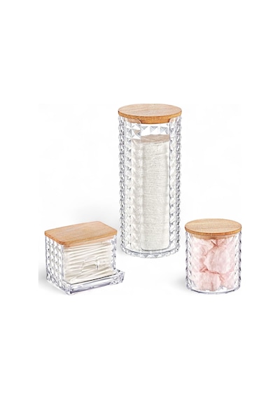 Diamond Ahşap Kapaklı 3'lü Organizer Set, Diamond Model Modern Pamukluk Düzenleyici Şık 3'lü Pa