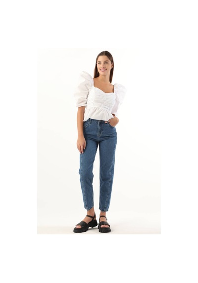 Kadın Yüksek Bel Jean Pantolon Mavi 001