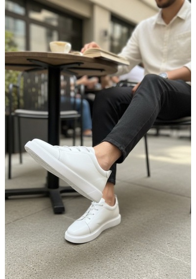 Enoch Hakiki Deri Günlük Lastik Bağcıklı Erkek Ayakkabı Comfort Taban Sneaker Beyaz