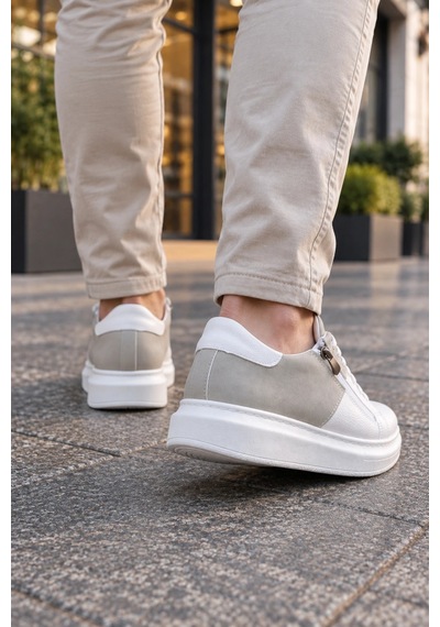 Mevese Roirraw Bağcıklı Ve Fermuarlı Süet Erkek Günlük Sneaker Ayakkabı - Beyaz Gri