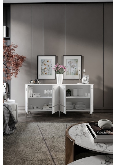 ART KONSOL MDF MEBRAN KAPAK BEYAZ GÜMÜŞ