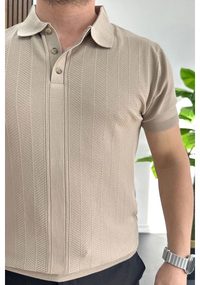 Erkek Desenli Polo Yaka Tişört Vizon Edw460 Vizon