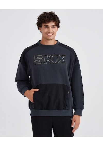 Skechers M Lw Fleece Crew Neck Sweatshirt Erkek Dark Gray Sweatshirt S232277-040