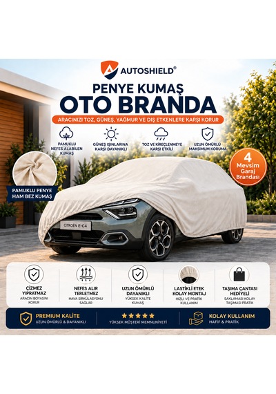 Citroen E-c4 Uyumlu Pamuklu Bez Oto Branda Araç Örtüsü Toz Koruyucu Boya Dostu Standart