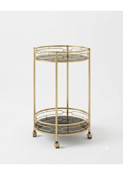 Pnl-fs03 Panalı Tekerlekli Servis Sehpası 69 X 38 Cm Gold - Siyah