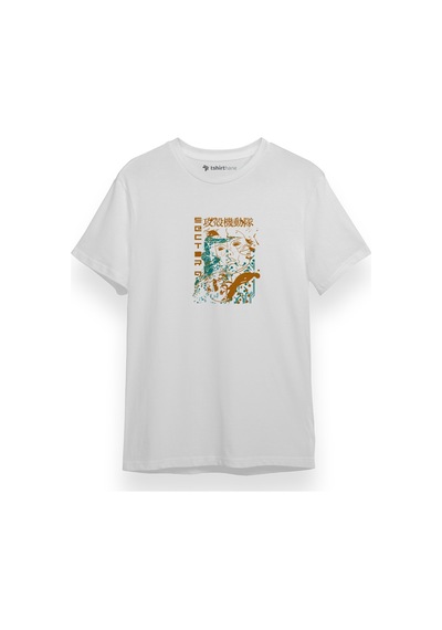 Ghost İn The Shell Anime Retro Vintage Beyaz Kısa Kol Erkek Tshirt 001