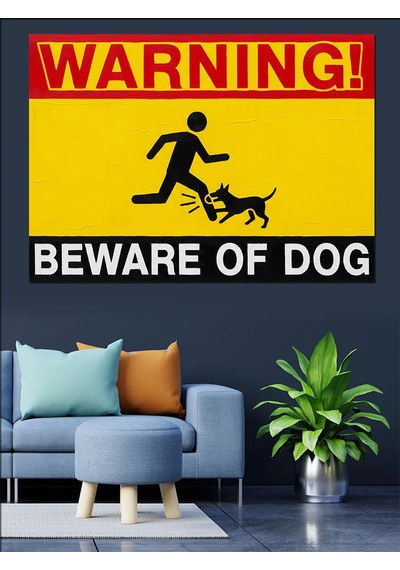 Dikkat Köpek Var Uyarısı Dekoratif Kanvas - Mdf Ahşap Tablo
