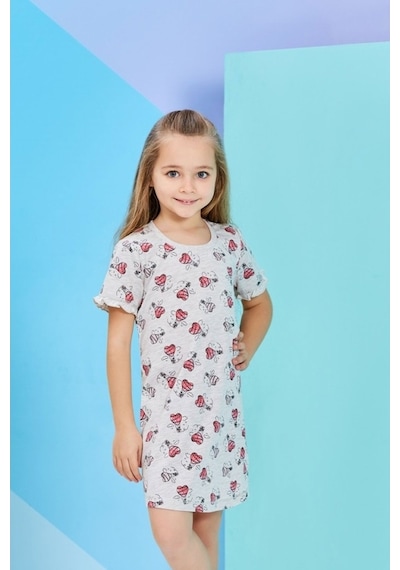 Roly Poly Kız Çocuk K.Kollu Bisiklet Yaka Gecelik (1264)(3-8 Yaş)