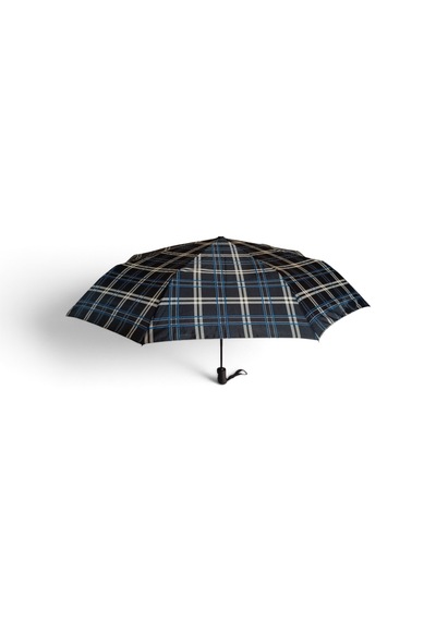 Elma Shop Tam Otomatik Şemsiye - Ekose Desenli - Telleri Yay Destekli - 1. Kalite - 100 Cm Çap - Eva Su Geçirmez Yağmurluk Hediyeli Koyu Gri