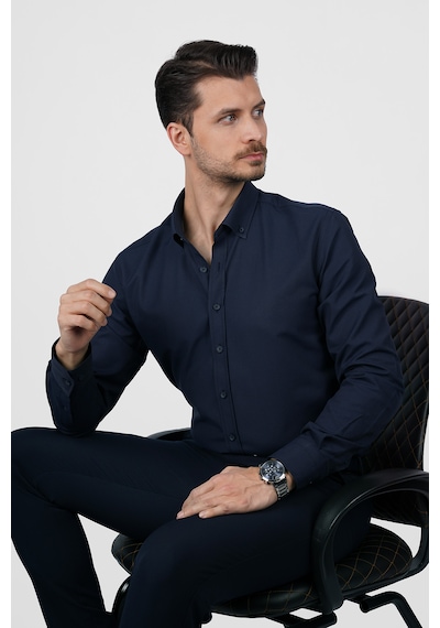 Lacivert Yaka Düğmeli Premium Şamre Slimfit Erkek Gömlek Lacivert Lacivert Yaka Düğmeli Premium Şamre Slimfit Erkek Gömlek Lacivert