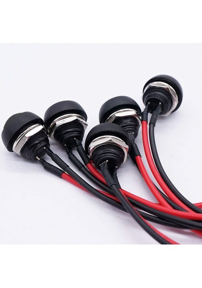 12mm Pbs-33b 2 Pin Push Buton Siyah 20cm Kablolu On Off 1a 250v Mini Yuvarlak Su Geçirmez Anahtar