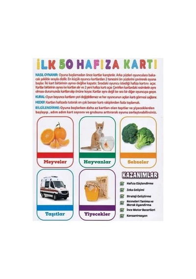 Oyuncak Minik Bebeğimin İlk 50 Hafıza Kartları Zeka Kartı Flash Kart Eğitici El Göz Koordinasyo