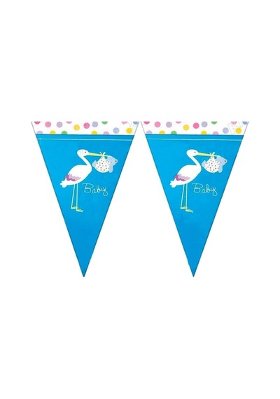 Baby Shower Mavi Leylek Üçgen Flama