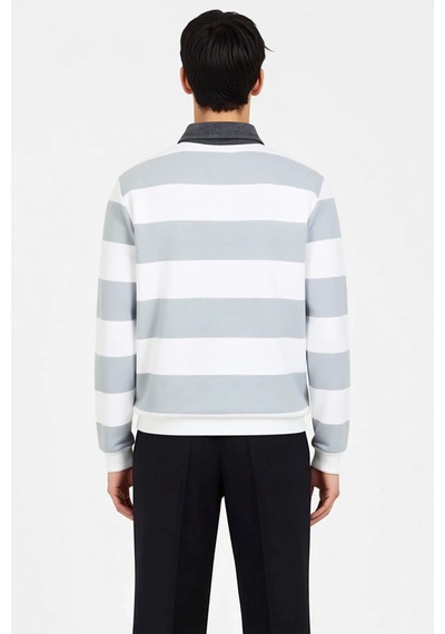 Benerly Erkek Polo Yaka Standart Kol Çizgili Sweatshirt Fonksiyonel Dayan Ekru