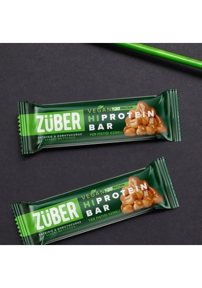 Züber Vegan Fıstık Ezmeli Yüksek Protein Bar 45g X 12 Adet