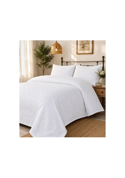 Çift Kişilik Beyaz Dama Desenli Pike Otel Pikesi %100 Pamuk 200 X 230 Cm Beyaz Beyaz