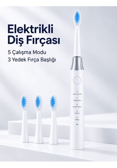 3 Yedek Başlık Hediyeli Usb Şarjlı Beyaz Elektrikli Diş Fırçası Diğer